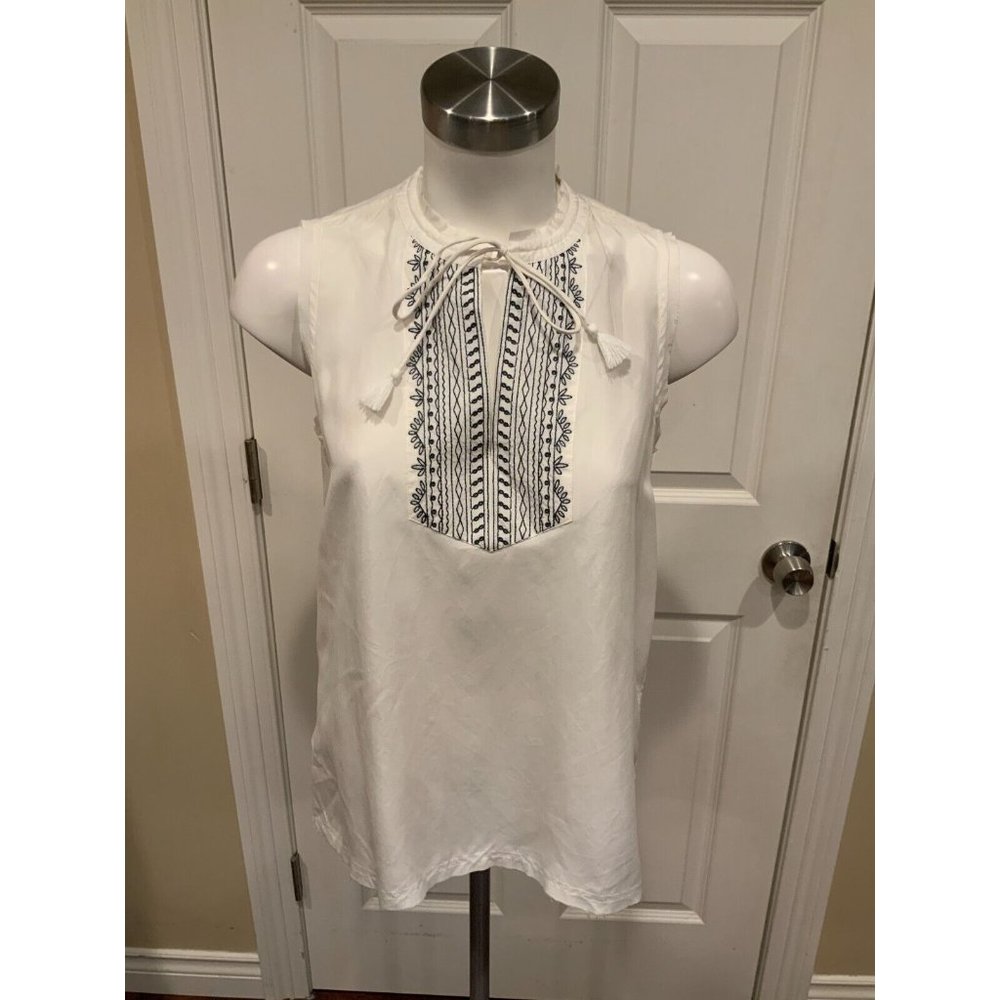 Go by Go Silk Go Hippie Tie Neck Silk Top w/ Floral Embroidery, Size S NWT $328 - Picture 3 of 8